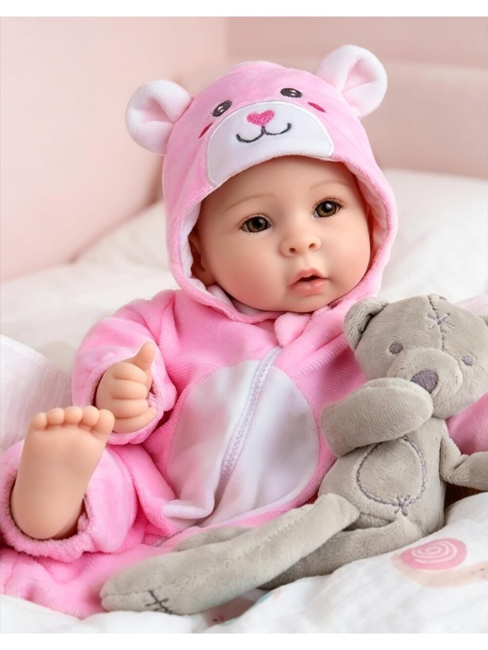 17-Inch Pink Bear Baby Dolls Realistic Lifelike Baby Doll Set with Accessories